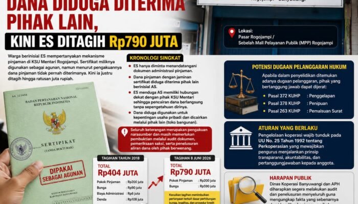 Sertifikat Dipakai, Dana Diduga Diterima Pihak Lain, Kini ES Ditagih Rp790 Juta