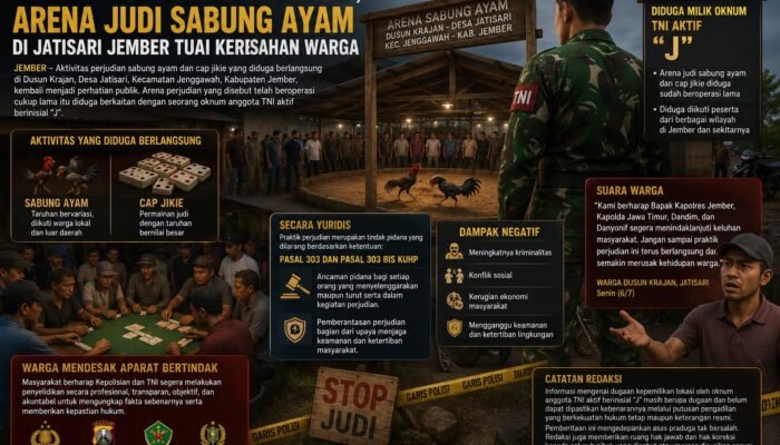 Arena Judi Sabung Ayam dan Cap Jikie di Jenggawah Diduga Milik Oknum TNI Aktif, Penegakan Hukum Dipertanyakan
