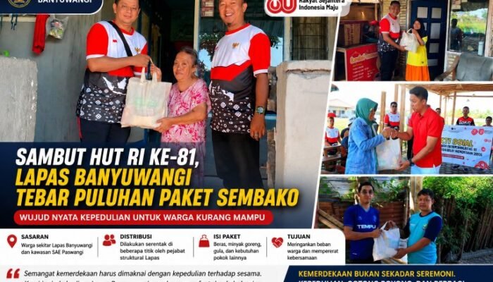 Sambut HUT RI ke-81, Lapas Banyuwangi Tebar Puluhan Paket Sembako