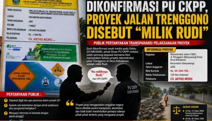 Pernyataan PPTK PU CKPP Banyuwangi Tuai Sorotan, Proyek Rekonstruksi Jalan Trenggono Disebut “Milik Rudi”, Klarifikasi Tak Kunjung Didapat