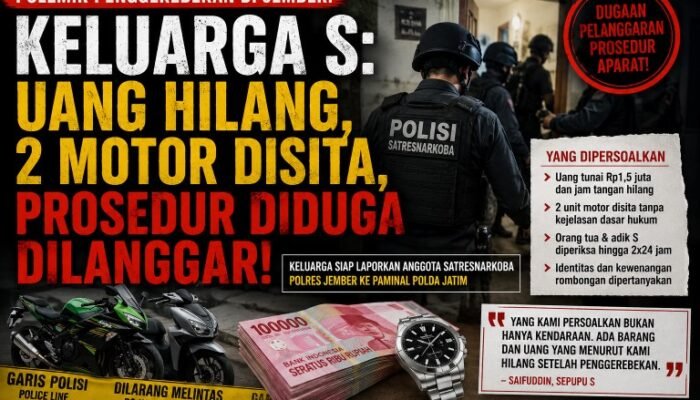 Uang Hilang, 2 Motor Disita : Penggerebekan di Jember Dipersoalkan, Paminal Polda Jatim Didesak Bongkar Dugaan Pelanggaran