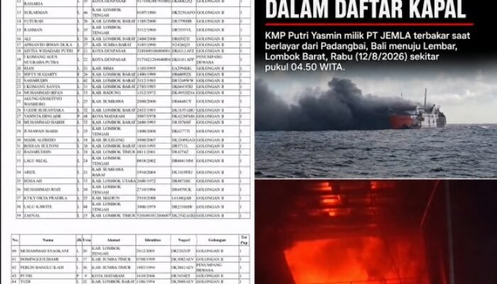 KMP Putri Yasmin Terbakar di Perairan Bangko-Bangko, 57 Nama Tercatat dalam Daftar Kapal