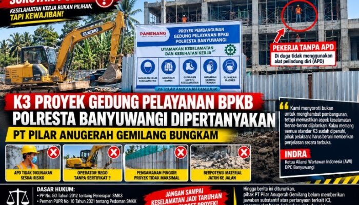 K3 Proyek Gedung Pelayanan BPKB Polresta Banyuwangi Dipertanyakan, PT Pamenang Buana Raya Bungkam