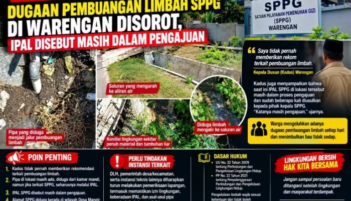 Dugaan Pembuangan Limbah SPPG #002 nomer ID JDLHXXND di Warengan Disorot, IPAL Disebut Masih dalam Pengajuan
